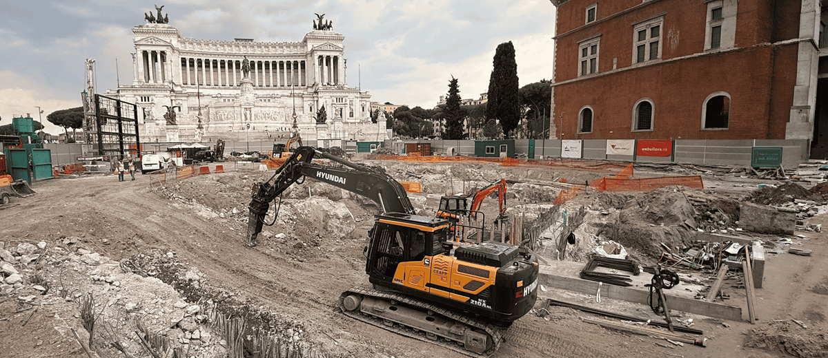Hyundai HX210A Crawler Excavator working on Rome's Metro C Project