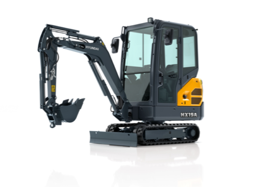 HX19A Minibagger, stationär auf einem weißen Hintergrund