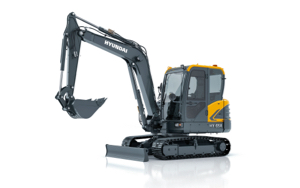 HD Hyundai HX65A compact excavator shown on a white background