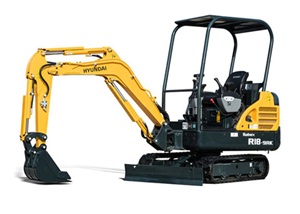 Compact stage V excavator r18-9ak  stationary on a white background