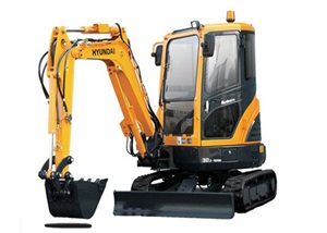 R30Z-9AK compact excavator, stationary on a white background