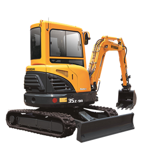 r35z-9a hyundai compact excavator stationary on a white background