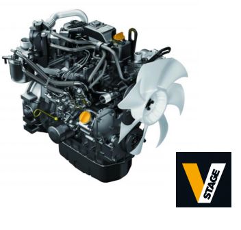 Yanmar 3TNV88F Stufe-V-Dieselmotor vor weißem Hintergrund