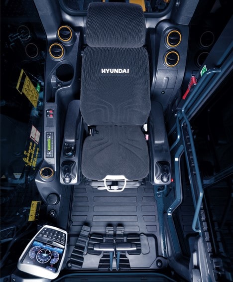 Interior view of crawler excavator cabin