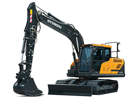 Hyundai HX140AL Crawler Excavator stationary on a white background
