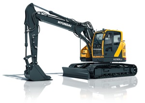 HX145A LCR Crawler Excavator stationary on a white background