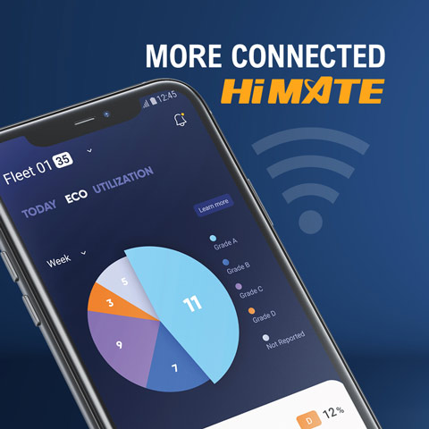 Mobiele telefoon die de HD Hyundai Hi-Mate interface laat zien