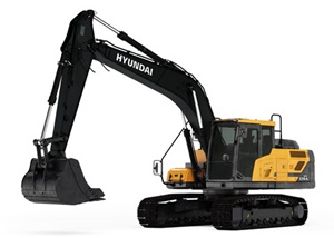 Hyundai rupsgraafmachine hx220al voor een witte achtergrond