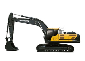 excavadora de cadenas hyundai hx330al sobre fondo blanco