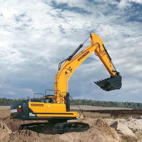 Hyundai HX430L tracked excavator grading