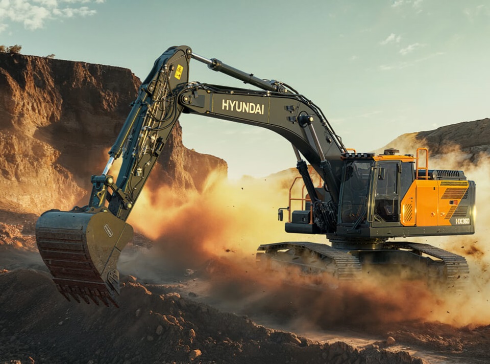 Hydundai HX360L Next Gen Excavator digging quarry
