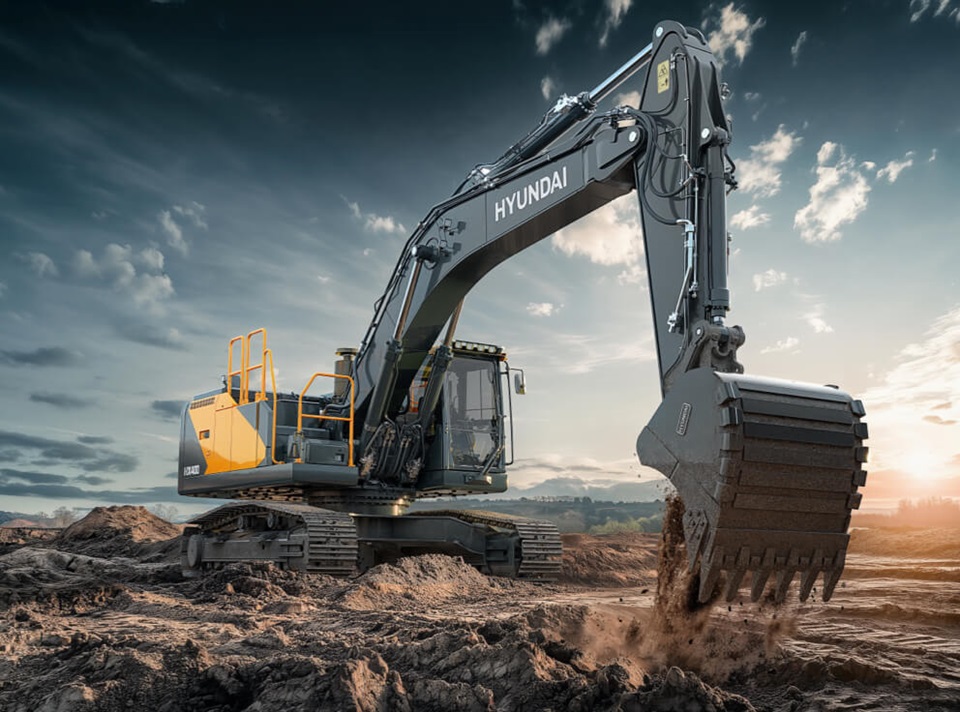 Hyundai HX360L Next Gen Excavator digging quarry