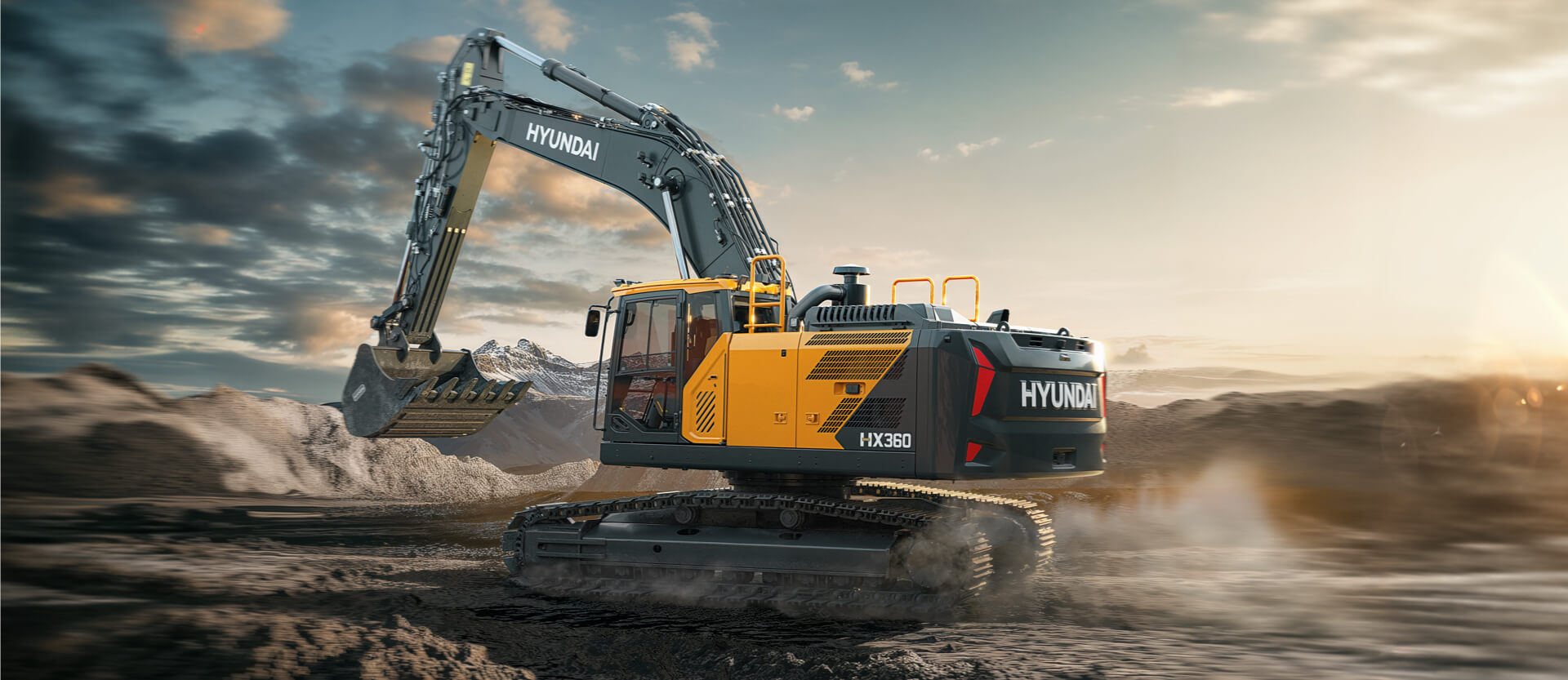 Hyundai HX360L Next Gen Excavator tracking in quarry