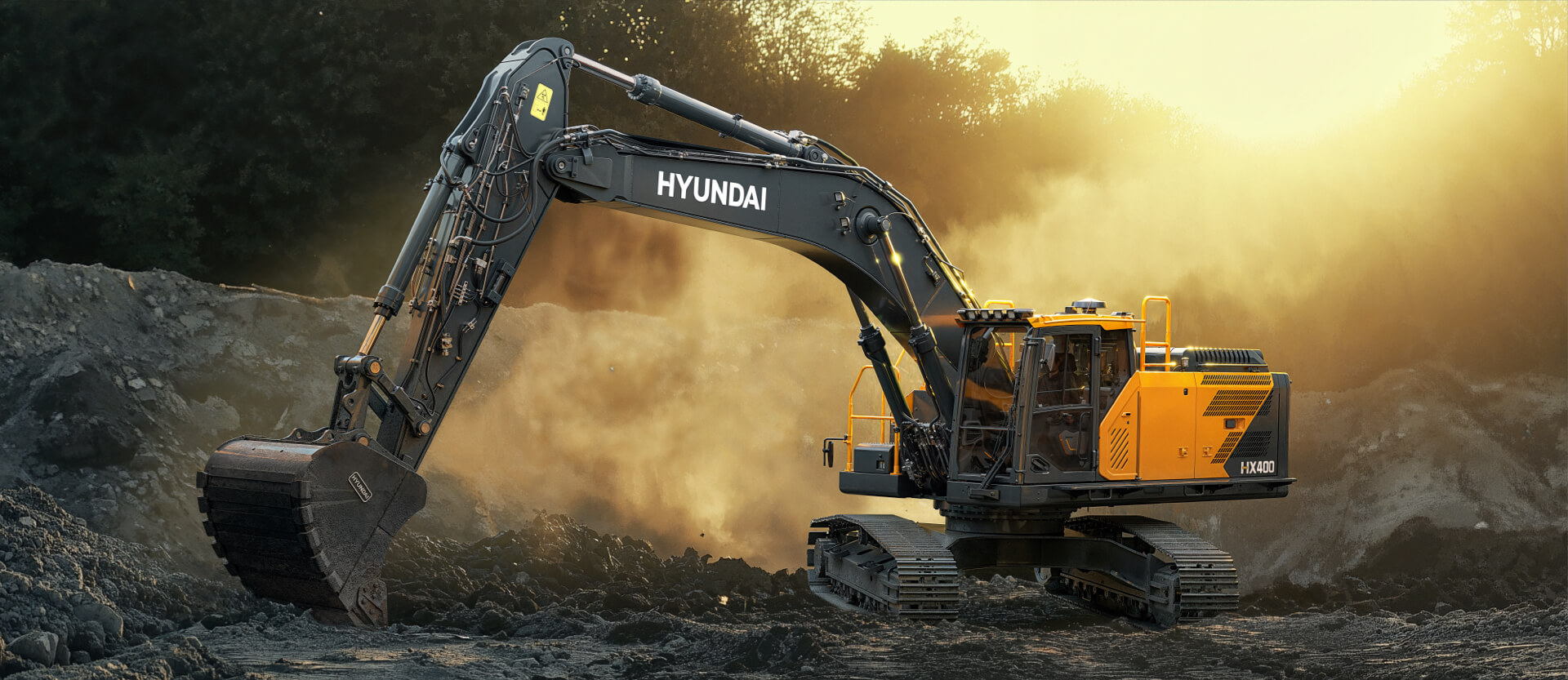 Hyundai HX360L Next Gen Excavator digging in quarry