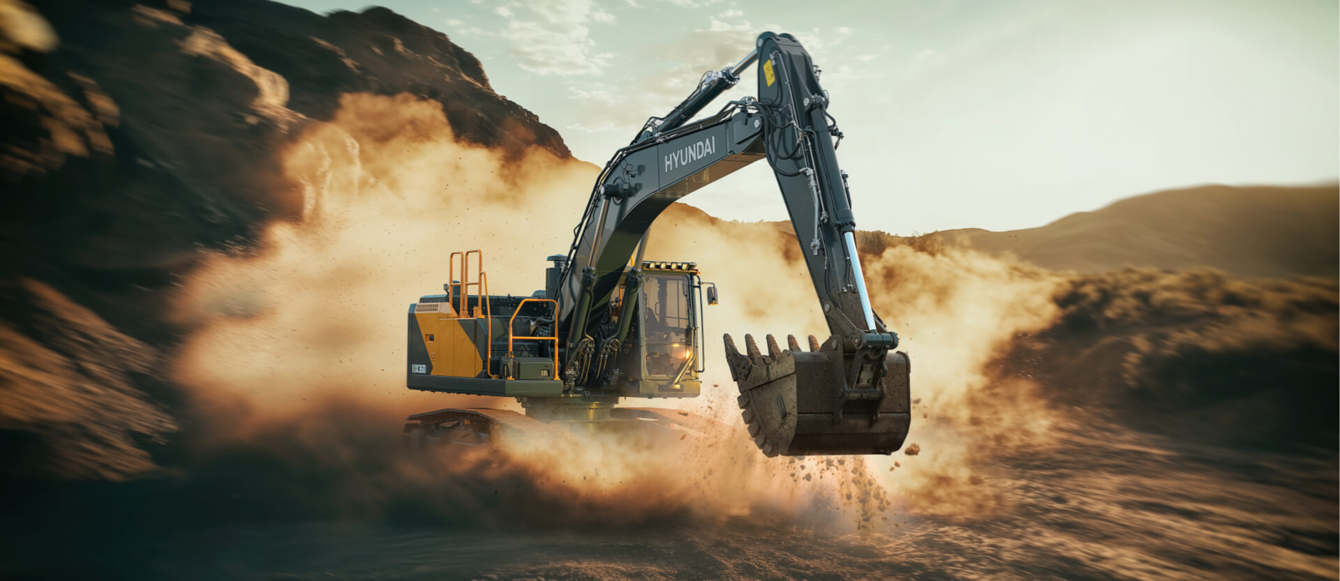 Hyundai HX360L Next Gen Excavator working in quarry