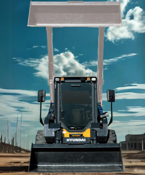 Hyundai HS120V Skid Steer Loader showing vertical lift 
