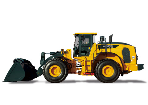chargeuse sur pneus hyundai hl975acvt sur fond blanc