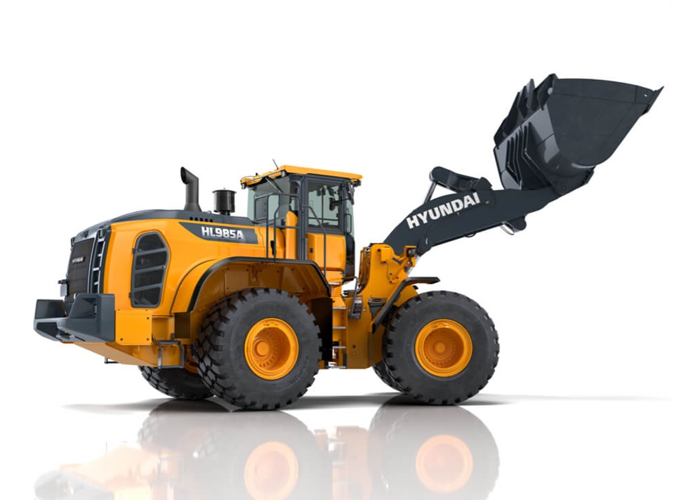 HL985A Hyundai Wheel Loader white background