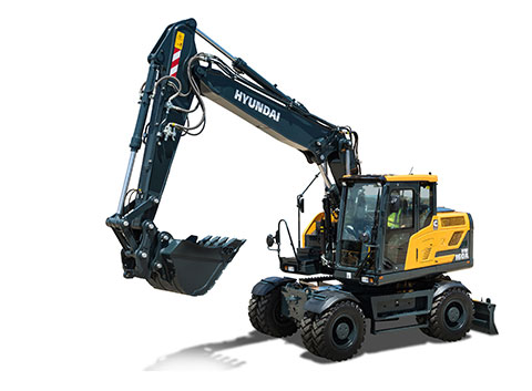 HW160A Mobilbagger stehend vor weißem Hintergrund