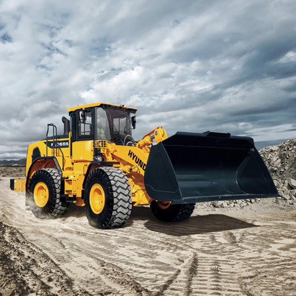 hl960a hyundai wheel loader working in the field